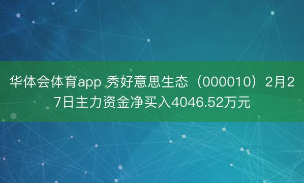 华体会体育app 秀好意思生态(000010)2月27日主力资金净买入4046.52万元