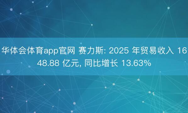 华体会体育app官网 赛力斯: 2025 年贸易收入 1648.88 亿元， 同比增长 13.63%