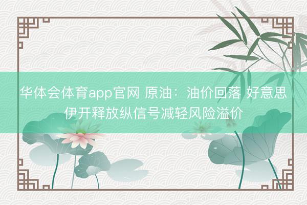 华体会体育app官网 原油：油价回落 好意思伊开释放纵信号减轻风险溢价