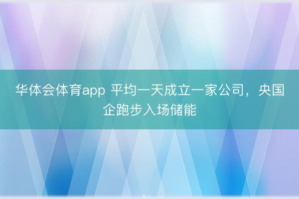 华体会体育app 平均一天成立一家公司，央国企跑步入场储能