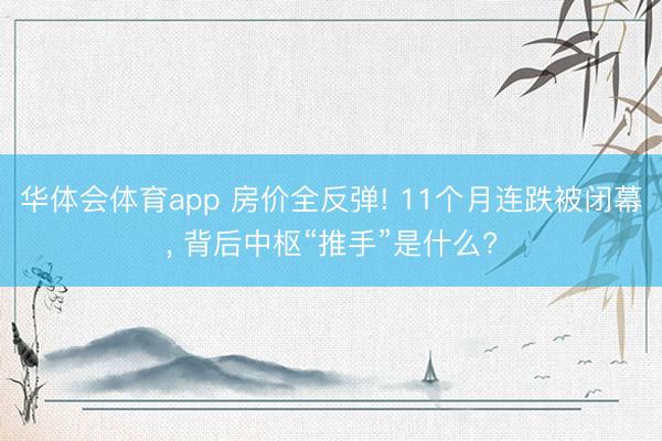华体会体育app 房价全反弹! 11个月连跌被闭幕， 背后中枢“推手”是什么?