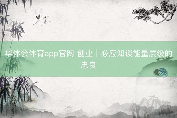 华体会体育app官网 创业｜必应知谈能量层级的忠良