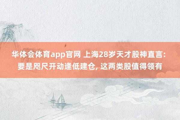 华体会体育app官网 上海28岁天才股神直言: 要是咫尺开动逢低建仓， 这两类股值得领有