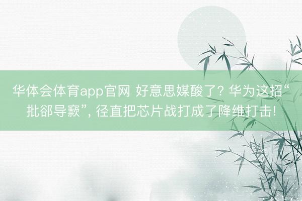 华体会体育app官网 好意思媒酸了? 华为这招“批郤导窾”, 径直把芯片战打成了降维打击!